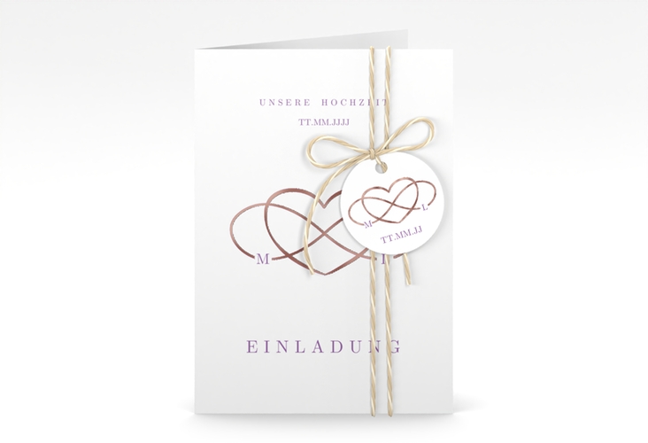 Einladungskarte Hochzeit Infinity A6 Klappkarte hoch lila rosegold
