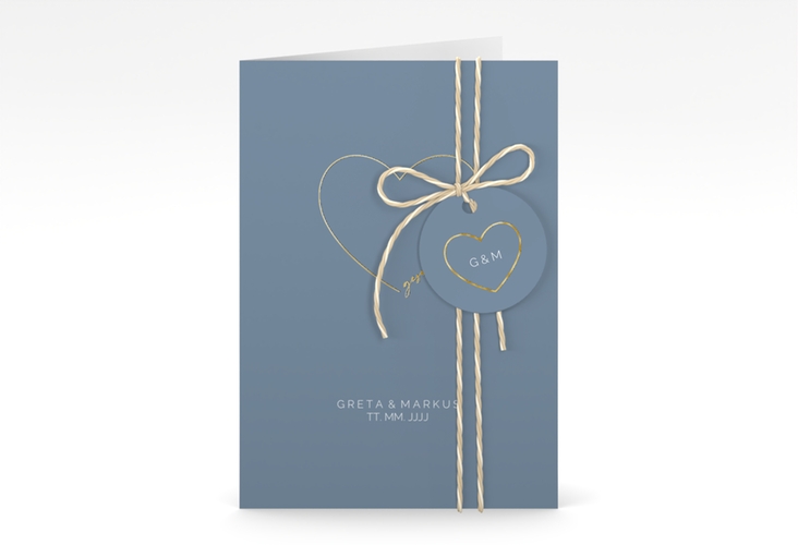 Einladungskarte Hochzeit Lebenstraum A6 Klappkarte hoch blau gold