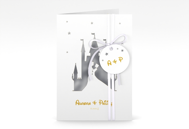 Einladungskarte Hochzeit Castle A6 Klappkarte hoch gold silber