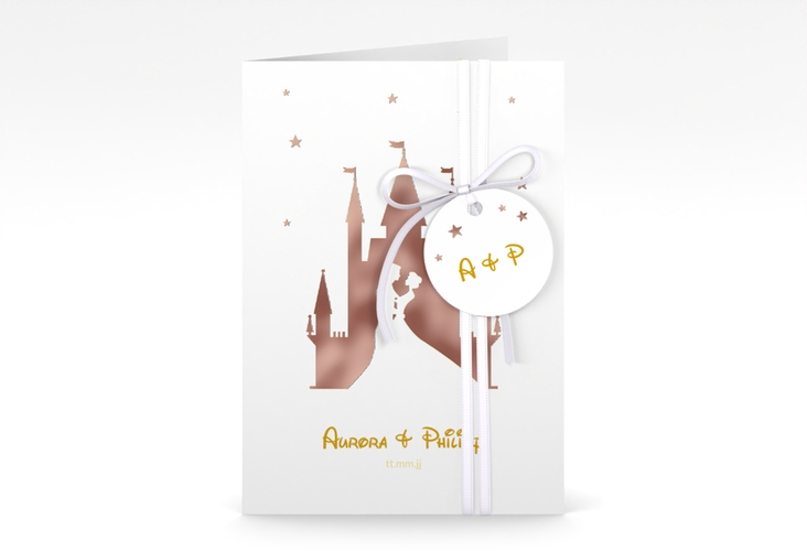 Einladungskarte Hochzeit Castle A6 Klappkarte hoch gold rosegold