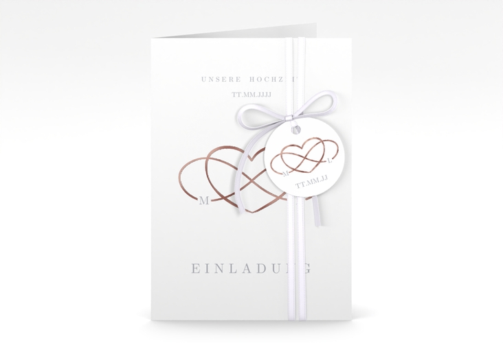 Einladungskarte Hochzeit Infinity A6 Klappkarte hoch grau rosegold