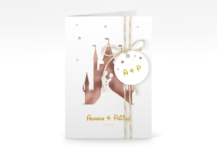 Einladungskarte Hochzeit Castle A6 Klappkarte hoch gold rosegold