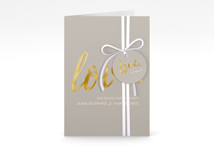 Einladungskarte Hochzeit Glam A6 Klappkarte hoch grau gold