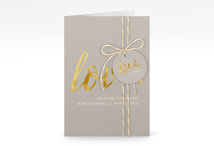Einladungskarte Hochzeit Glam A6 Klappkarte hoch grau gold