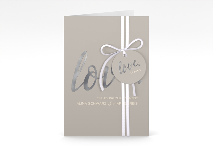Einladungskarte Hochzeit Glam A6 Klappkarte hoch grau silber
