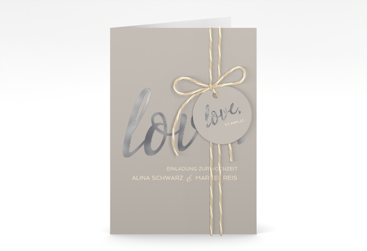 Einladungskarte Hochzeit Glam A6 Klappkarte hoch grau silber