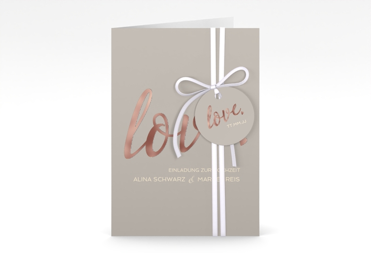 Einladungskarte Hochzeit Glam A6 Klappkarte hoch grau rosegold