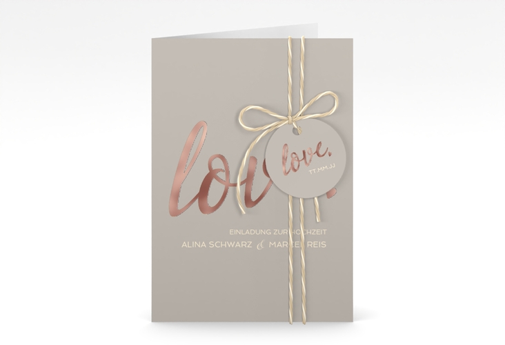 Einladungskarte Hochzeit Glam A6 Klappkarte hoch grau rosegold