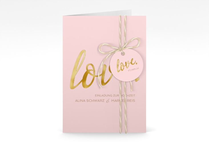 Einladungskarte Hochzeit Glam A6 Klappkarte hoch rosa gold