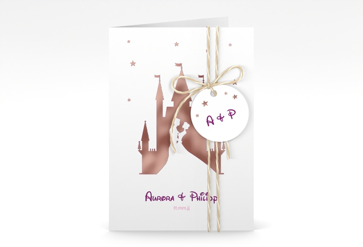 Einladungskarte Hochzeit Castle A6 Klappkarte hoch pink rosegold