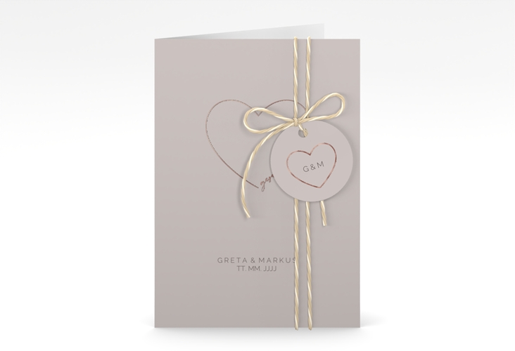 Einladungskarte Hochzeit Lebenstraum A6 Klappkarte hoch grau rosegold