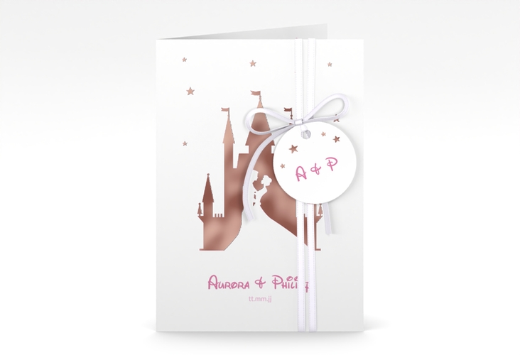 Einladungskarte Hochzeit Castle A6 Klappkarte hoch rosa rosegold