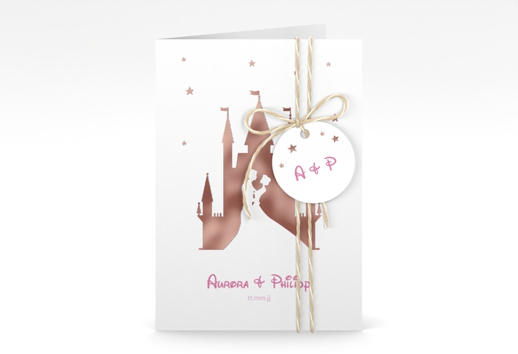 Einladungskarte Hochzeit Castle A6 Klappkarte hoch rosa rosegold