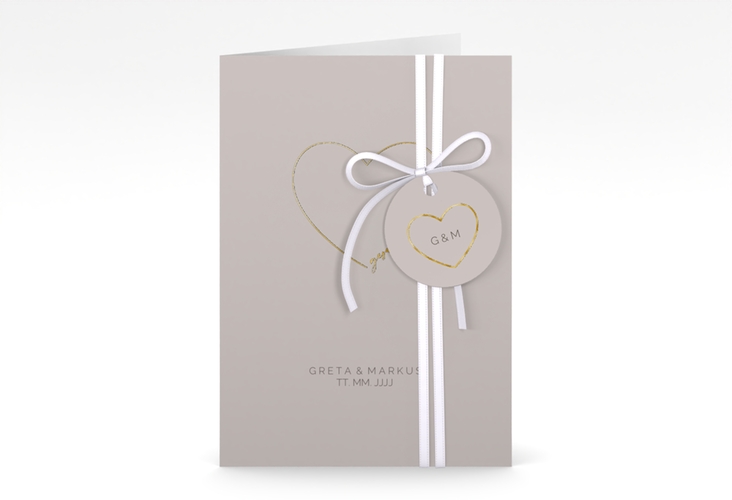 Einladungskarte Hochzeit Lebenstraum A6 Klappkarte hoch grau gold