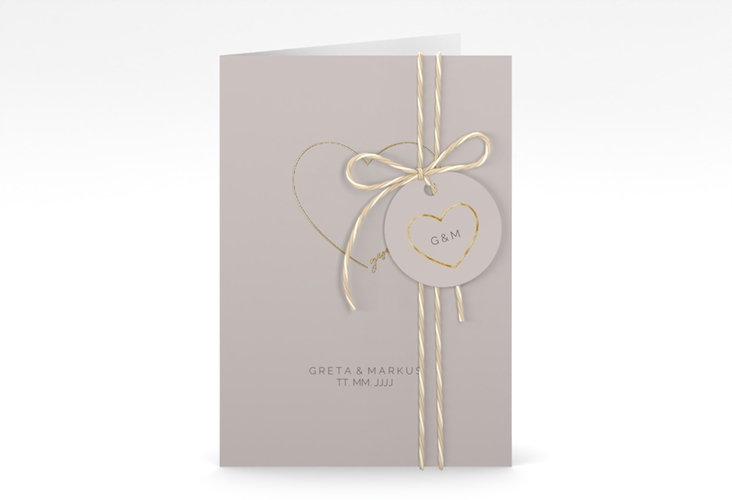 Einladungskarte Hochzeit Lebenstraum A6 Klappkarte hoch grau gold