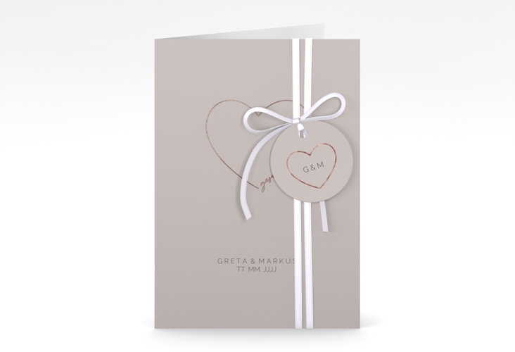 Einladungskarte Hochzeit Lebenstraum A6 Klappkarte hoch grau rosegold