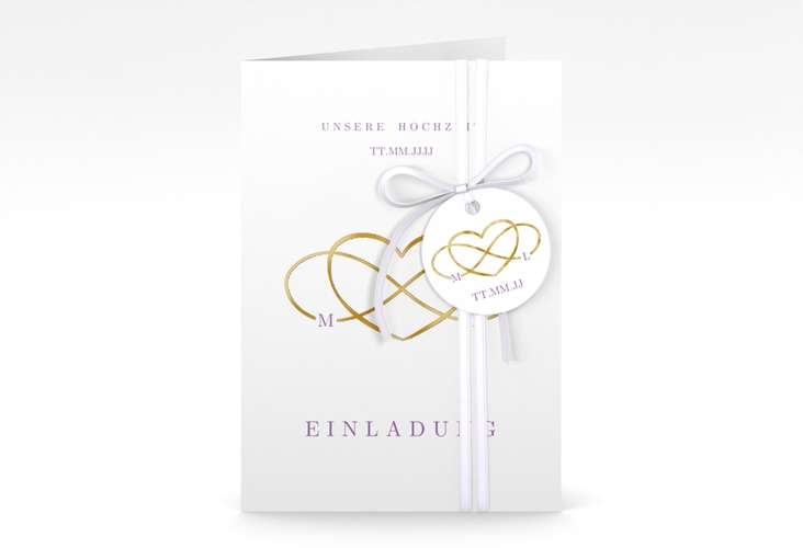 Einladungskarte Hochzeit Infinity A6 Klappkarte hoch lila gold