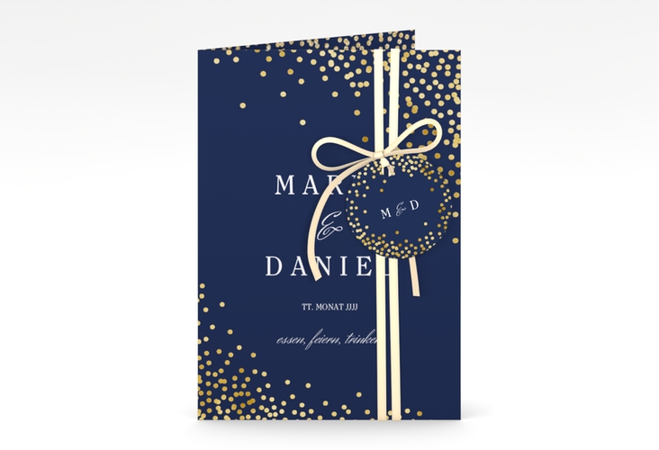 Einladungskarte Hochzeit Glitter A6 Klappkarte hoch blau gold