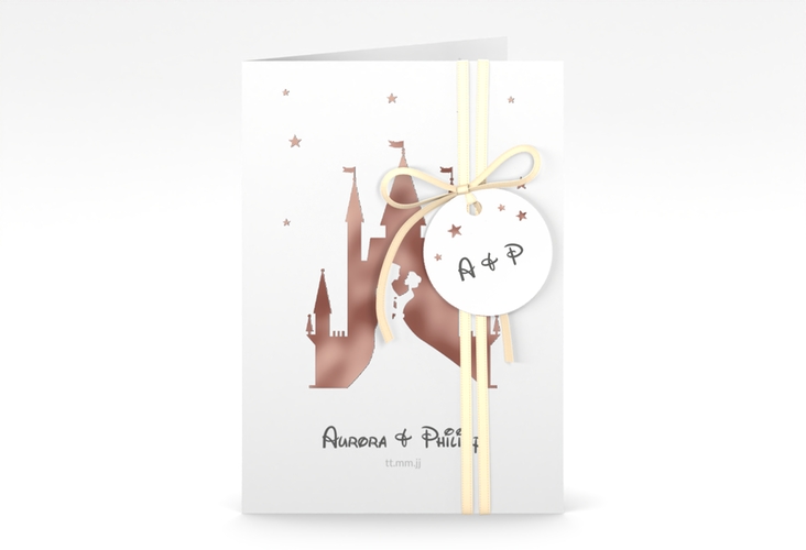 Einladungskarte Hochzeit Castle A6 Klappkarte hoch grau rosegold