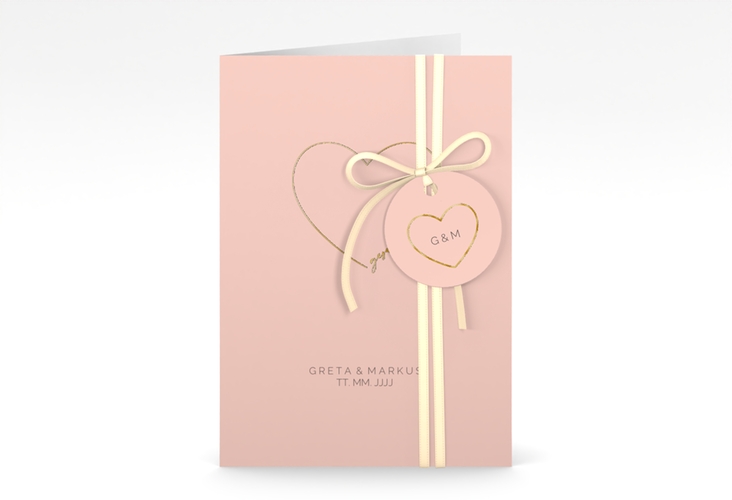 Einladungskarte Hochzeit Lebenstraum A6 Klappkarte hoch rosa gold