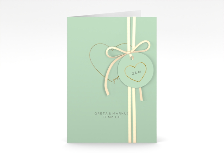 Einladungskarte Hochzeit Lebenstraum A6 Klappkarte hoch mint gold