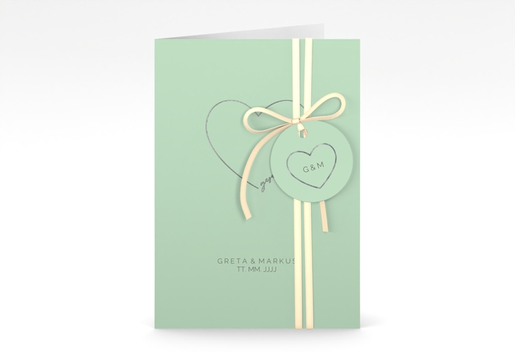 Einladungskarte Hochzeit Lebenstraum A6 Klappkarte hoch mint silber