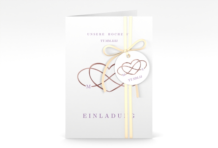 Einladungskarte Hochzeit Infinity A6 Klappkarte hoch lila rosegold