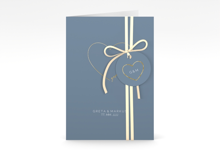 Einladungskarte Hochzeit Lebenstraum A6 Klappkarte hoch blau gold