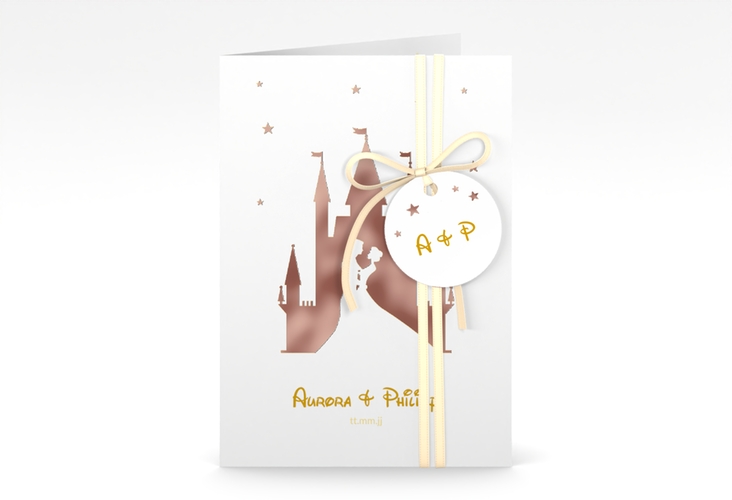 Einladungskarte Hochzeit Castle A6 Klappkarte hoch gold rosegold