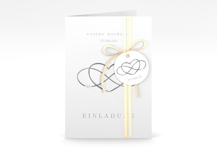 Einladungskarte Hochzeit Infinity A6 Klappkarte hoch grau silber