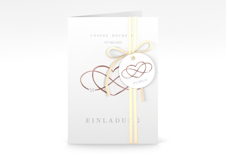 Einladungskarte Hochzeit Infinity A6 Klappkarte hoch grau rosegold