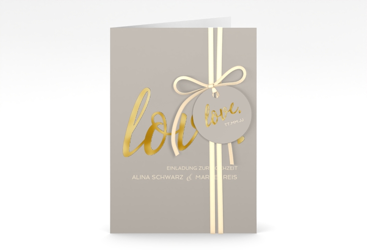 Einladungskarte Hochzeit Glam A6 Klappkarte hoch grau gold