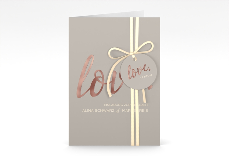 Einladungskarte Hochzeit Glam A6 Klappkarte hoch grau rosegold