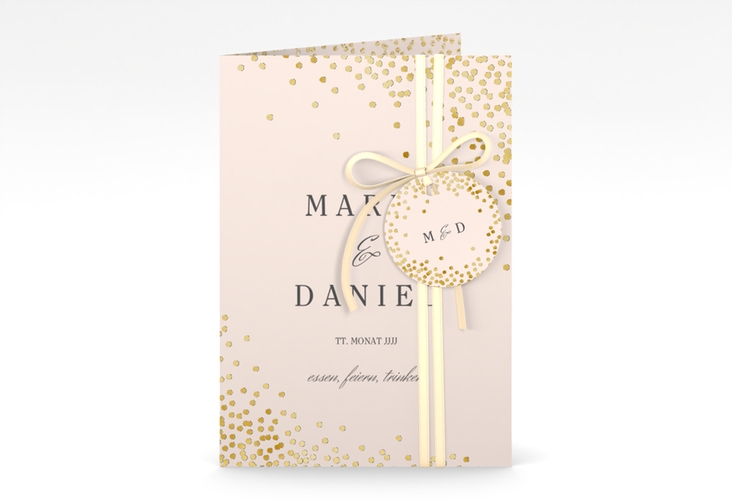 Einladungskarte Hochzeit Glitter A6 Klappkarte hoch rosa gold