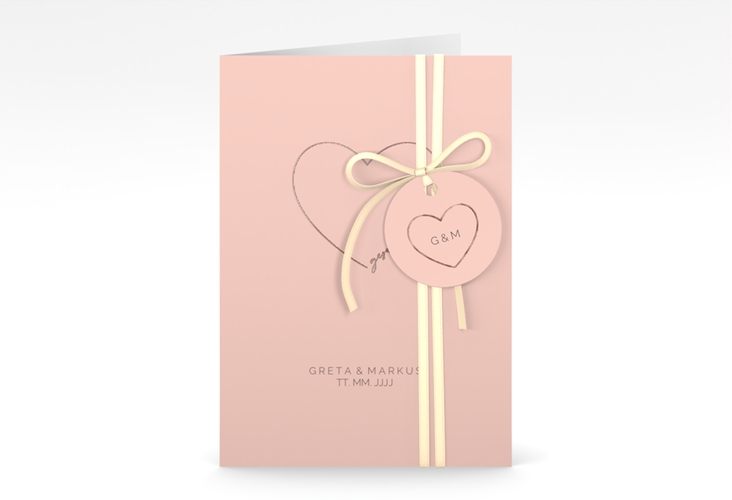 Einladungskarte Hochzeit Lebenstraum A6 Klappkarte hoch rosa rosegold