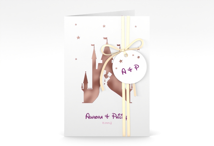 Einladungskarte Hochzeit Castle A6 Klappkarte hoch pink rosegold