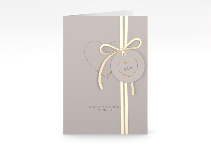 Einladungskarte Hochzeit Lebenstraum A6 Klappkarte hoch grau gold