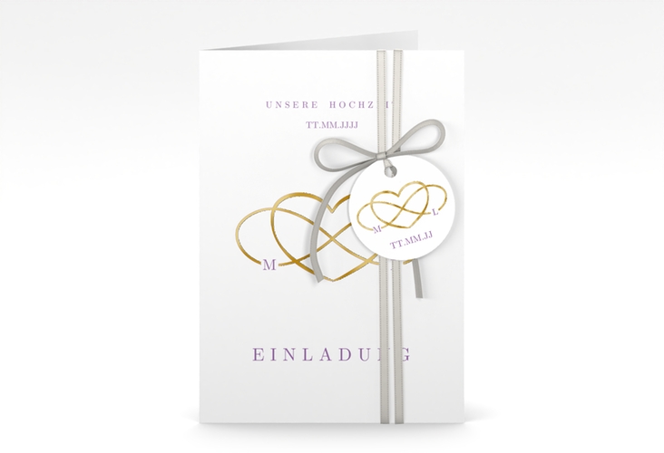 Einladungskarte Hochzeit Infinity A6 Klappkarte hoch lila gold