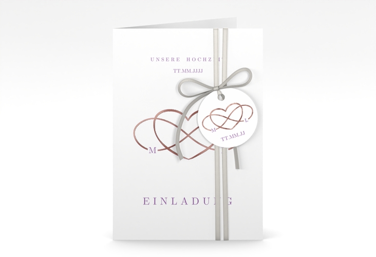 Einladungskarte Hochzeit Infinity A6 Klappkarte hoch lila rosegold
