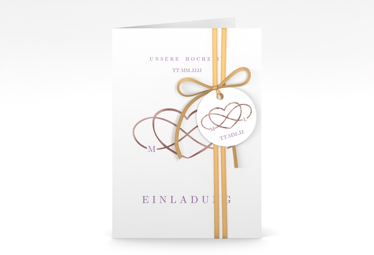 Einladungskarte Hochzeit Infinity A6 Klappkarte hoch lila rosegold