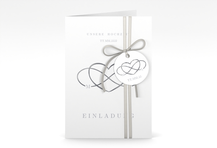 Einladungskarte Hochzeit Infinity A6 Klappkarte hoch grau silber