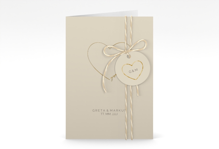 Einladungskarte Hochzeit Lebenstraum A6 Klappkarte hoch beige gold