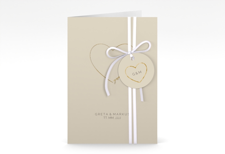 Einladungskarte Hochzeit Lebenstraum A6 Klappkarte hoch beige gold