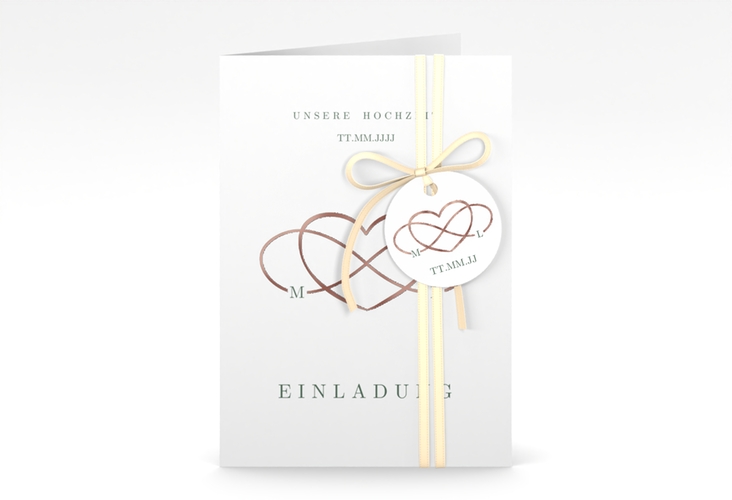 Einladungskarte Hochzeit Infinity A6 Klappkarte hoch gruen rosegold