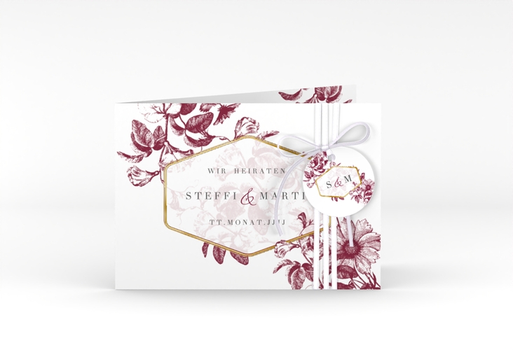Einladungskarte Hochzeit Magnificent A6 Klappkarte quer rot gold