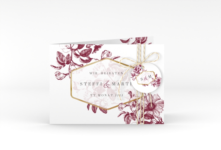 Einladungskarte Hochzeit Magnificent A6 Klappkarte quer rot gold