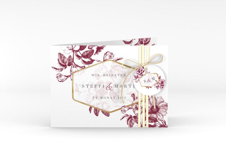 Einladungskarte Hochzeit Magnificent A6 Klappkarte quer rot gold
