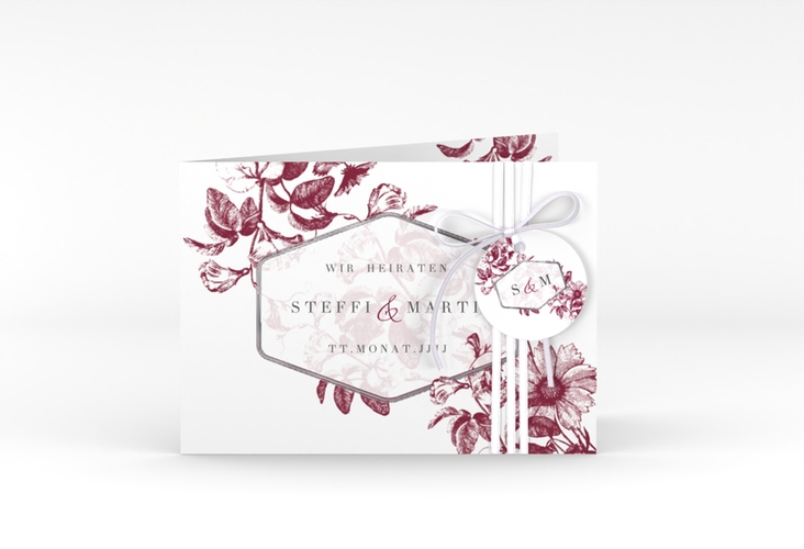 Einladungskarte Hochzeit Magnificent A6 Klappkarte quer rot silber