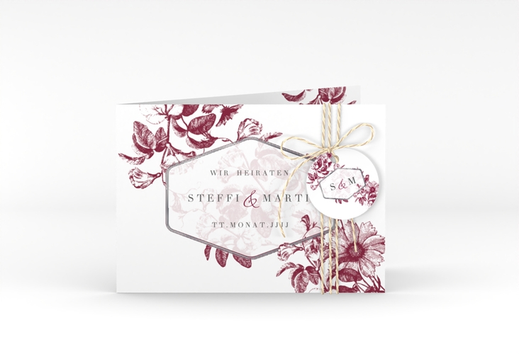 Einladungskarte Hochzeit Magnificent A6 Klappkarte quer rot silber