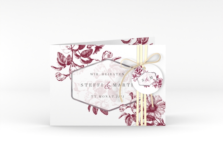 Einladungskarte Hochzeit Magnificent A6 Klappkarte quer rot silber